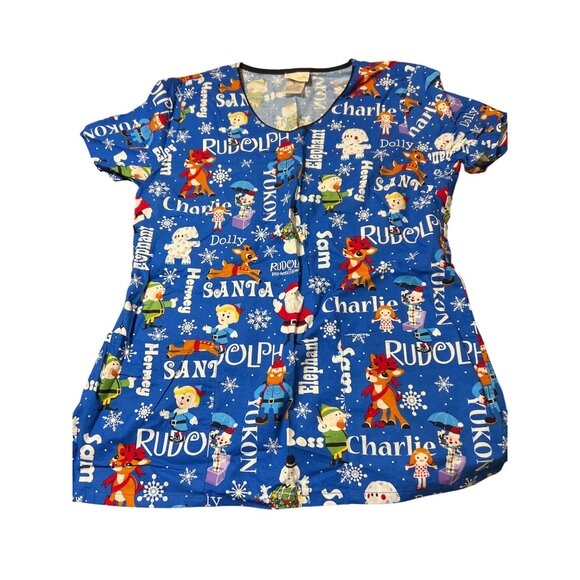 Rudolph The Red Nosed Reindeer Scrub Top Misfit Toys 100% Cotton Blue Size M - Picture 1 of 4
